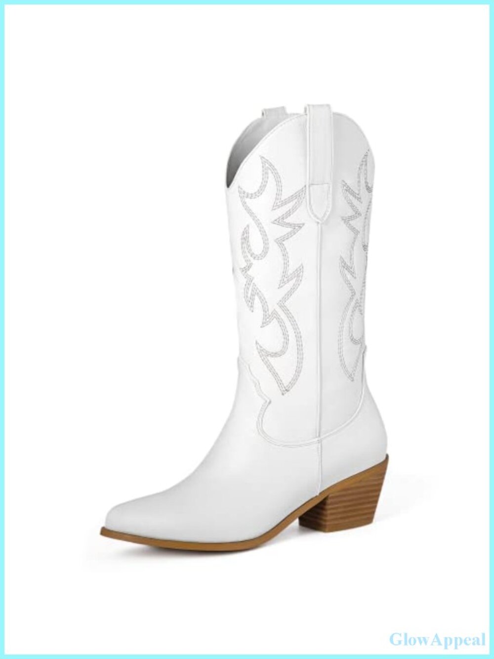 Women's Cowboy Boots Mid Calf Pointed Toe Embroidered Western Chunky Pull On